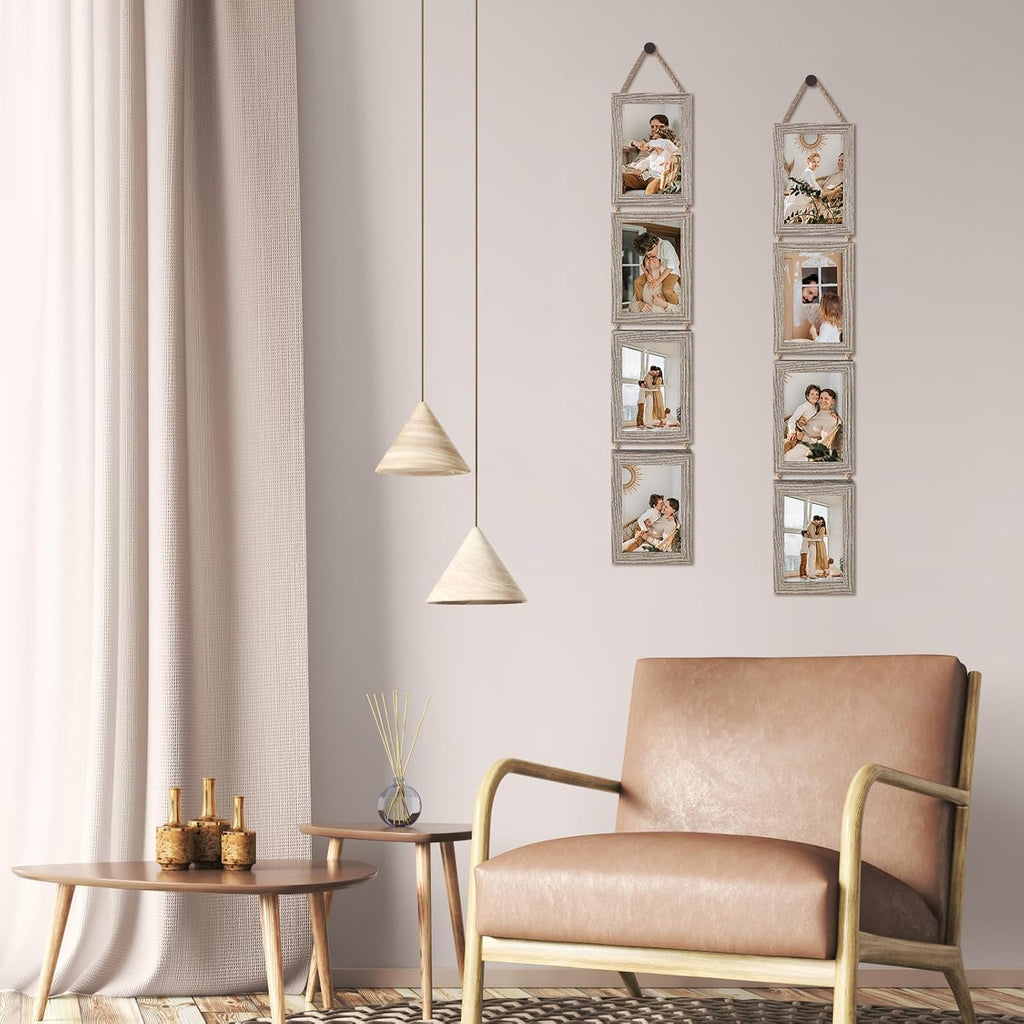 4x6 Hanging Picture Frames Collage Set of 2, 4 Openings 4 x 6 Photo Frames for Vertical 4 by 6 inch Pictures for Wall