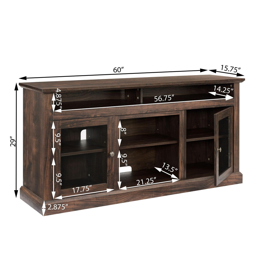 Traditional TV Stand with Glass Doors, 60''W Media Entertainment Center for TVs up to 65'', Entertainment Console