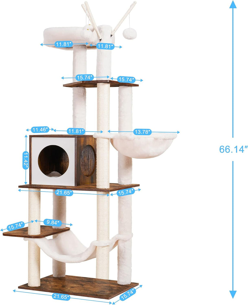 Wooden Cat Tree Tower with Hammock for Indoor Cats