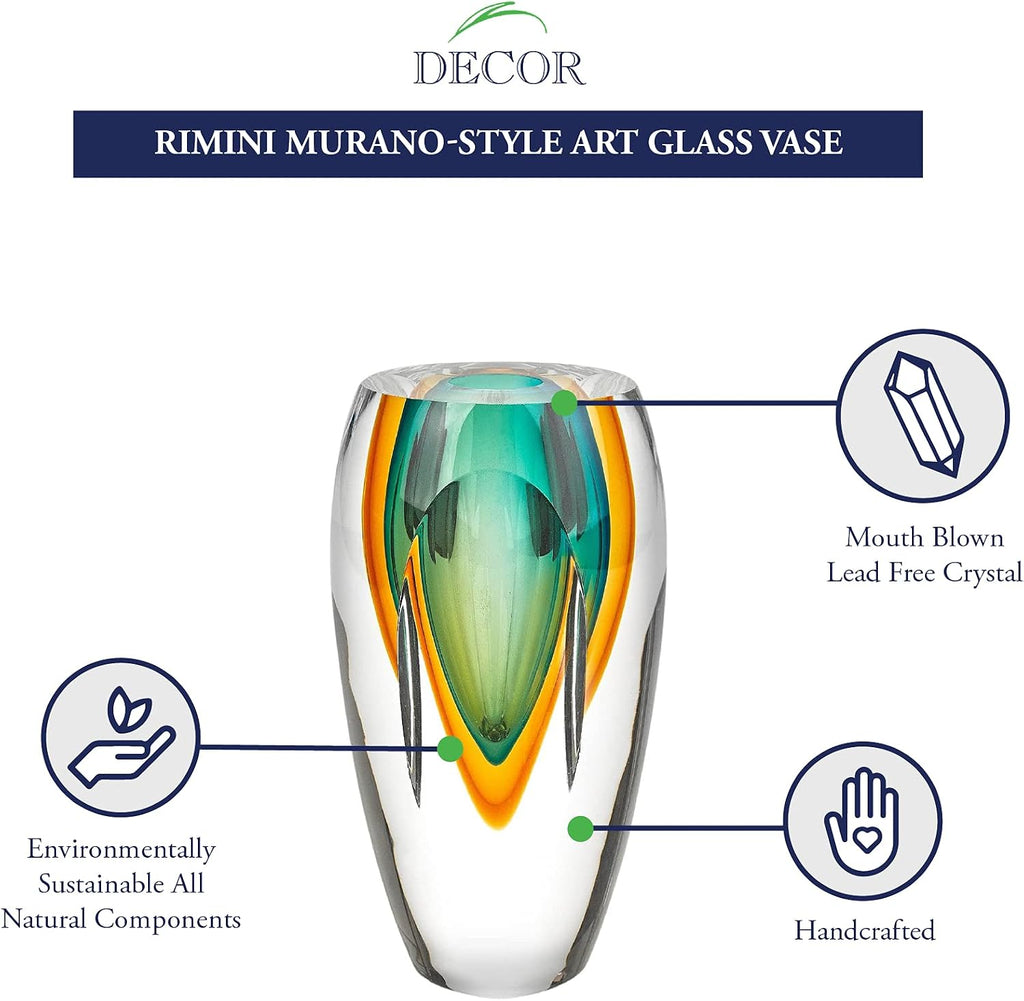 Rimini Murano-Style Art Glass Flower Vase Centerpiece, 6 Inch