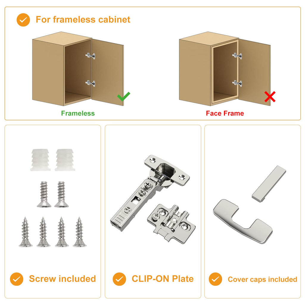 10 Pack Frameless Full Overlay Soft Close Concealed European Hinges, Self Closing Satin Nickel, 105 ° Open Angle 4D