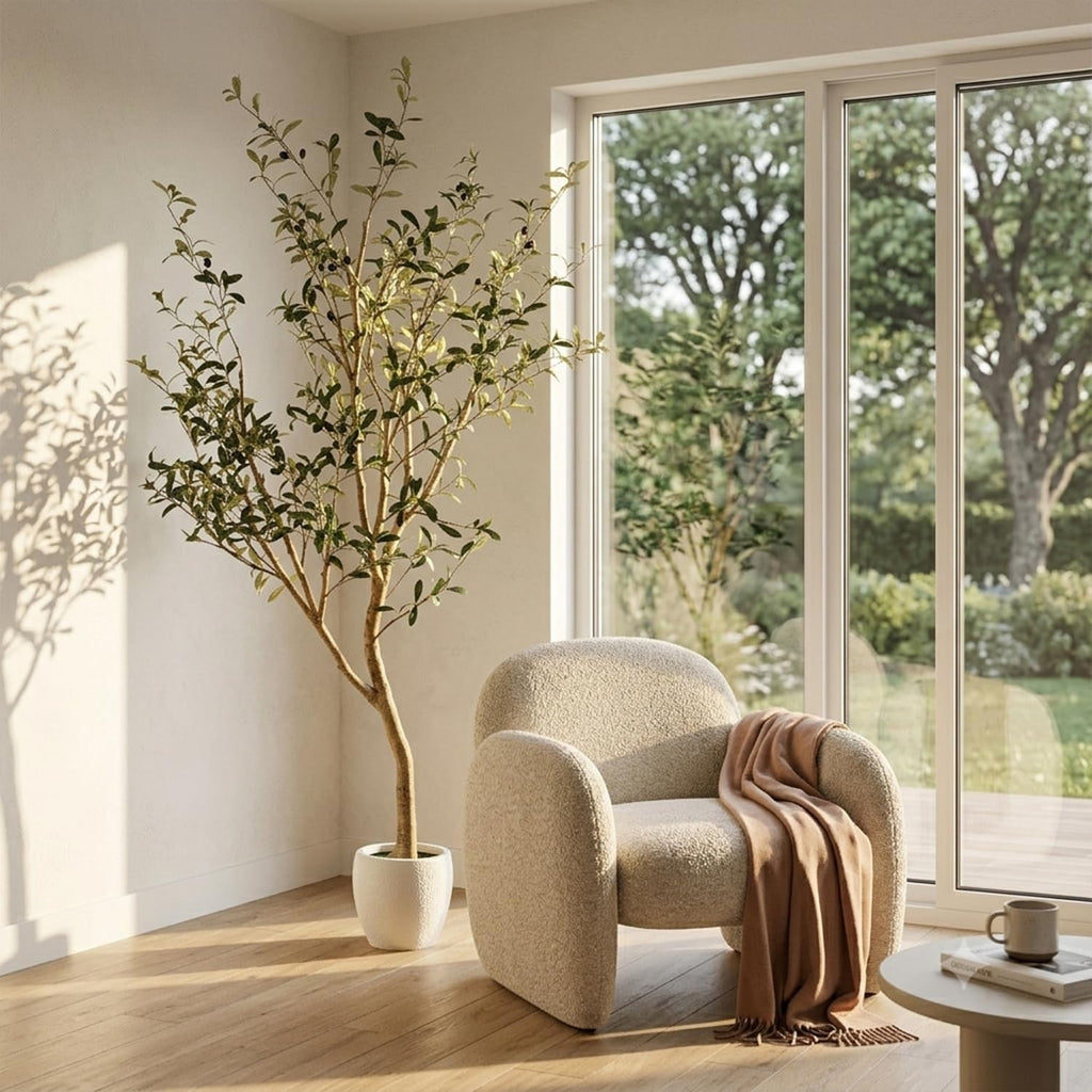 Artificial Olive Tree with White Pot - 7.5FT Faux Olive Tree Decor