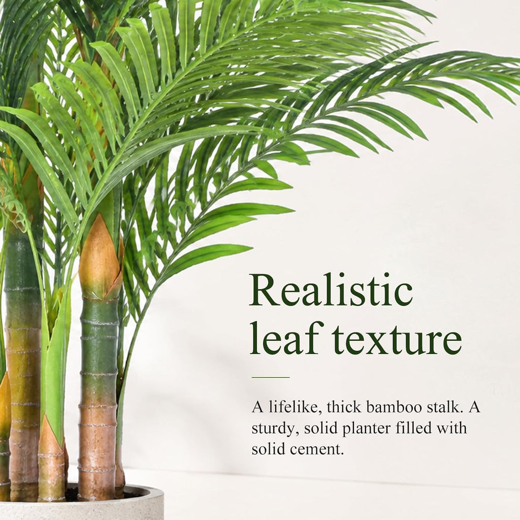 6FT Artificial Palm Tree - Tropical Faux Golden Cane Palm Tree UV Resistant Tall Fake Plant Indoor with Black Pot