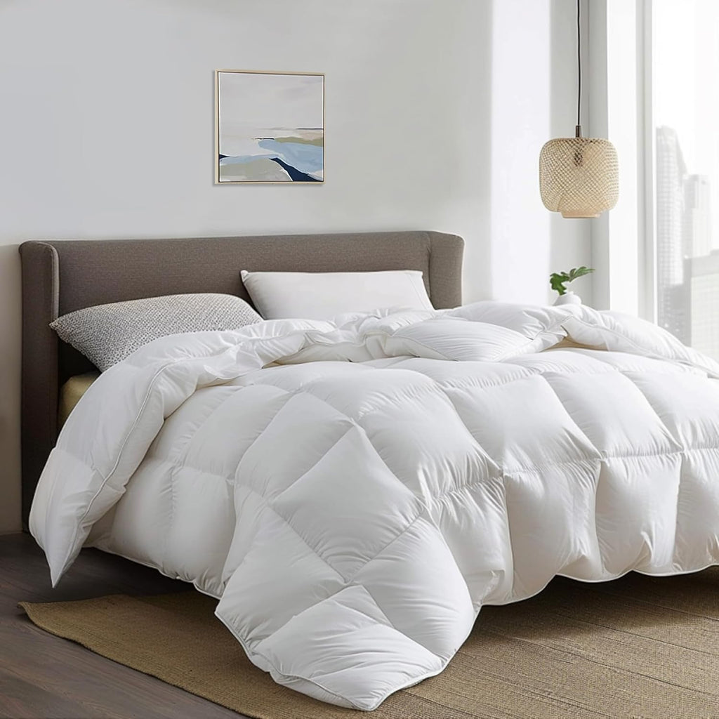 Down Fiber Comforter Twin-All Season Duvet Insert, Luxury Fluffy Bed Comforter 100% Cotton 300 Threa