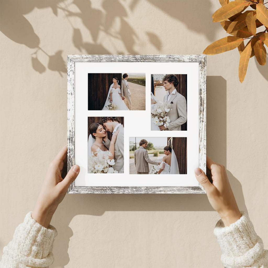 12x12 Collage Picture Frame for Wall Mounting, Distressed White