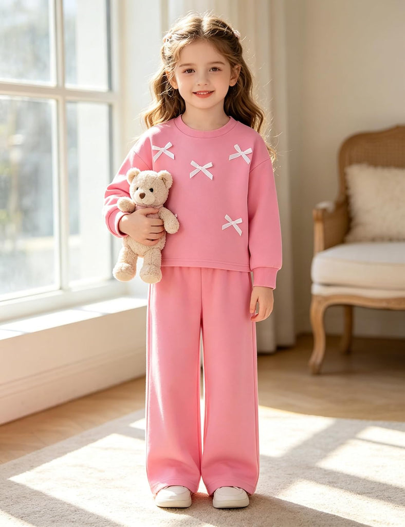 Baby Girl Clothes Long Sleeve Bowknot Top Wide Leg Long Pants Toddler Girl Fall Winter Outfit Cute Kids Clothing Set