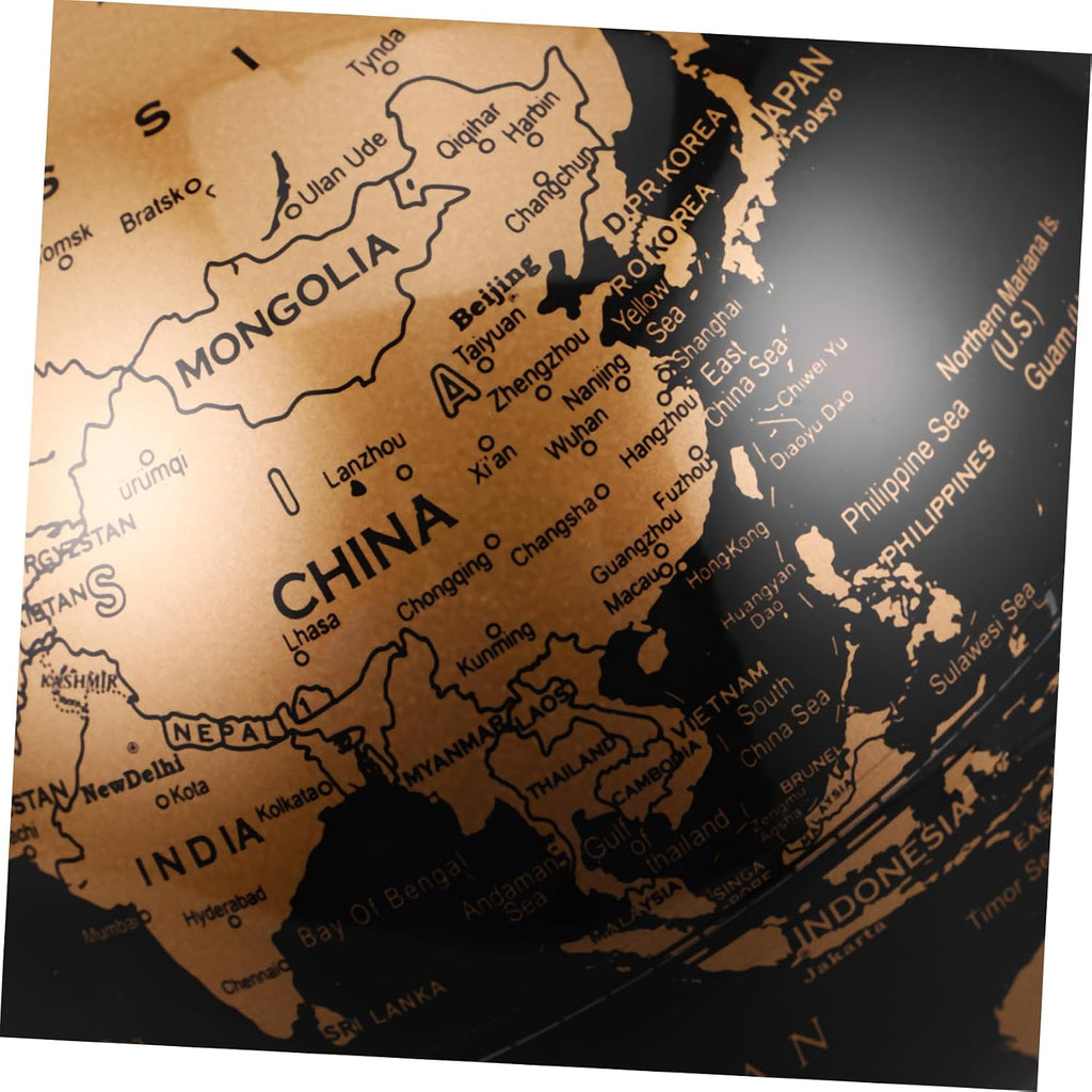 6'' Vintage Globe with Stand: Rotating World Globe Black Gold Desk Ornament Antique Map Decor for Adults Home Office