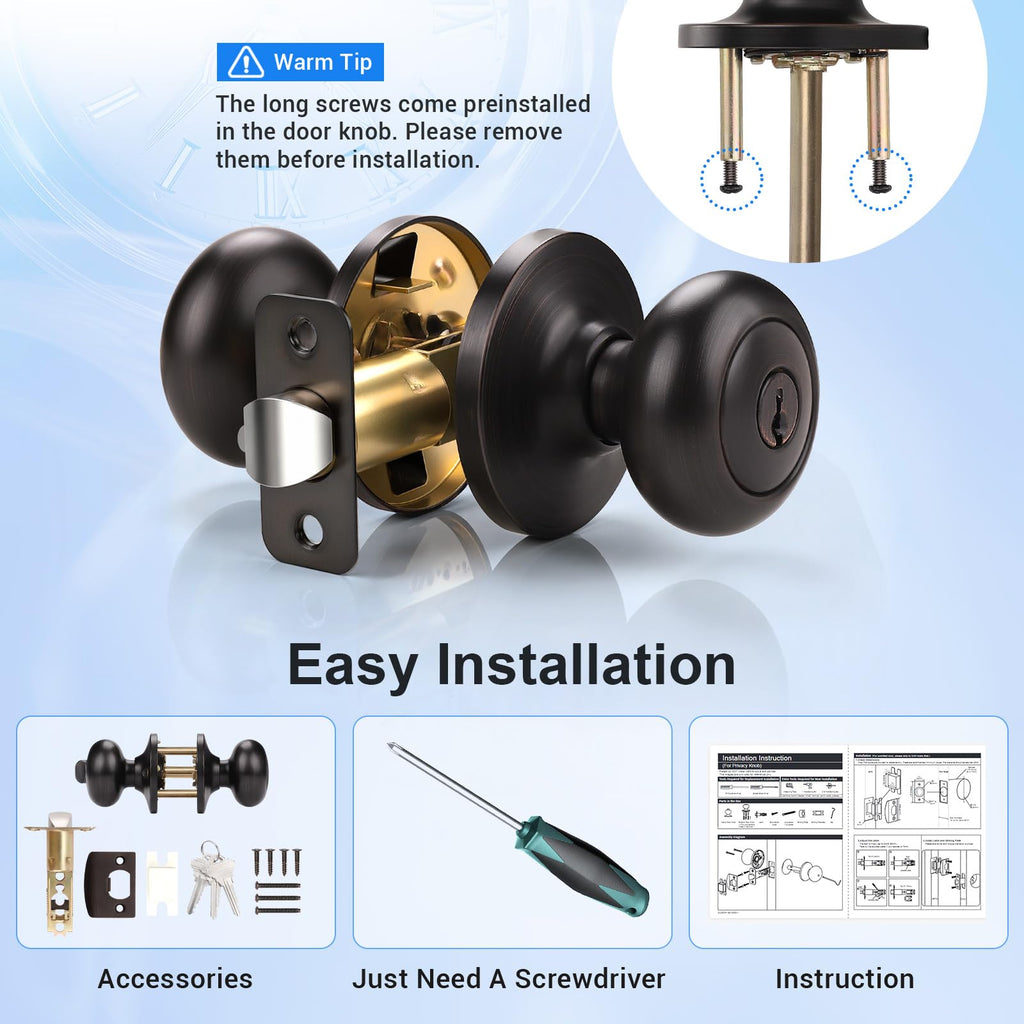 5 Pack Keyed Entry Door Knobs with Same Keys, Modern Door Knob Keyed Alike, Exterior Locking Door Knobs with Keys