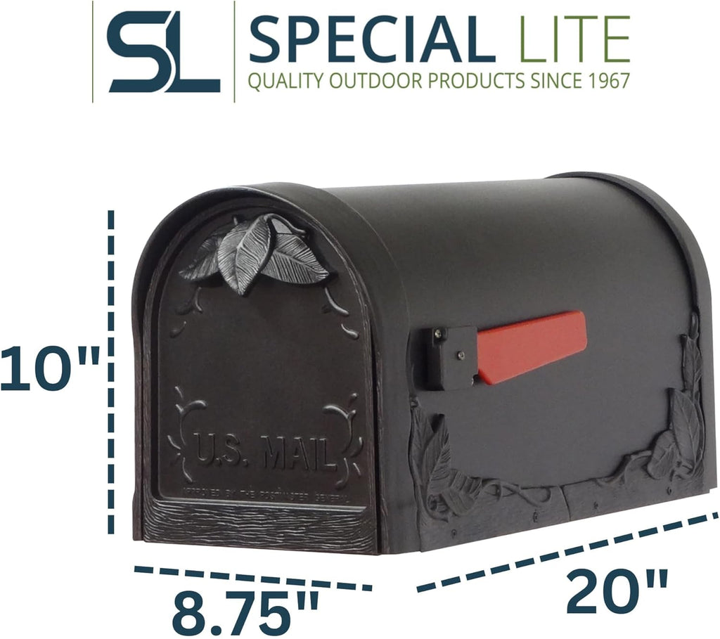 Floral Curbside Mailbox - Black Cast Aluminum Mailbox for Post Mount