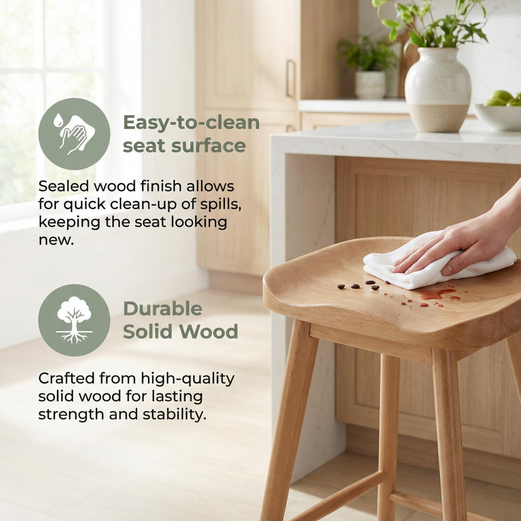 Backless Counter Height Bar Stools Set of 6, 24'' Modern Counter Stool Rustic Farmhouse Wooden Saddle Stools