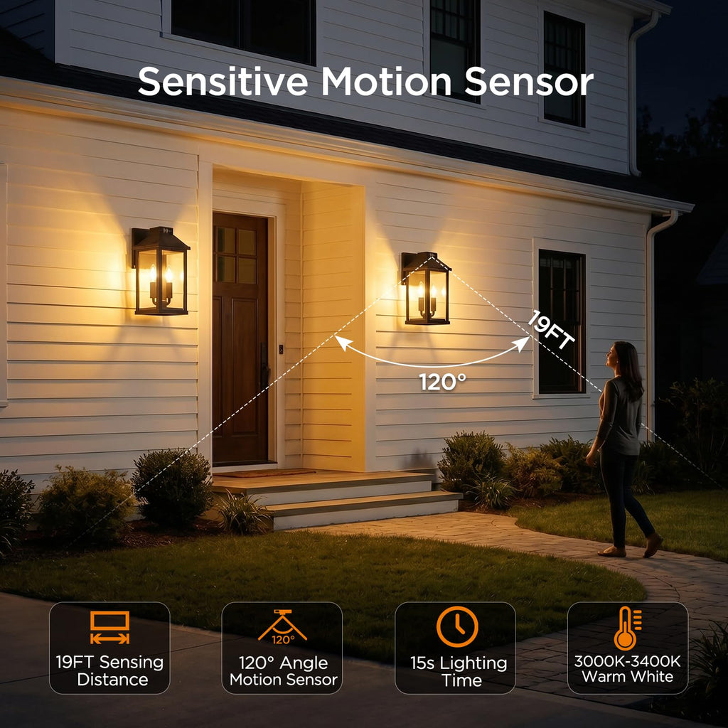 Solar Lights Outdoor Waterproof, 3 Modes Porch Lights, Motion Sensor Outside Light, Outdoor Wall Lights Lantern