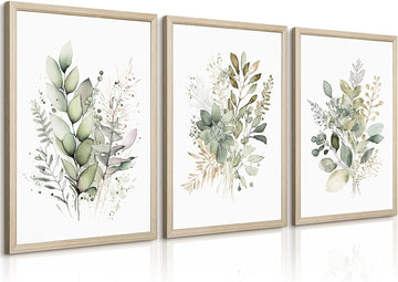 Watercolor Botanical Wall Art Set of 3 Boho Floral Canvas Wall Decor Prints Sage Green Wildflower Wall Art Modern