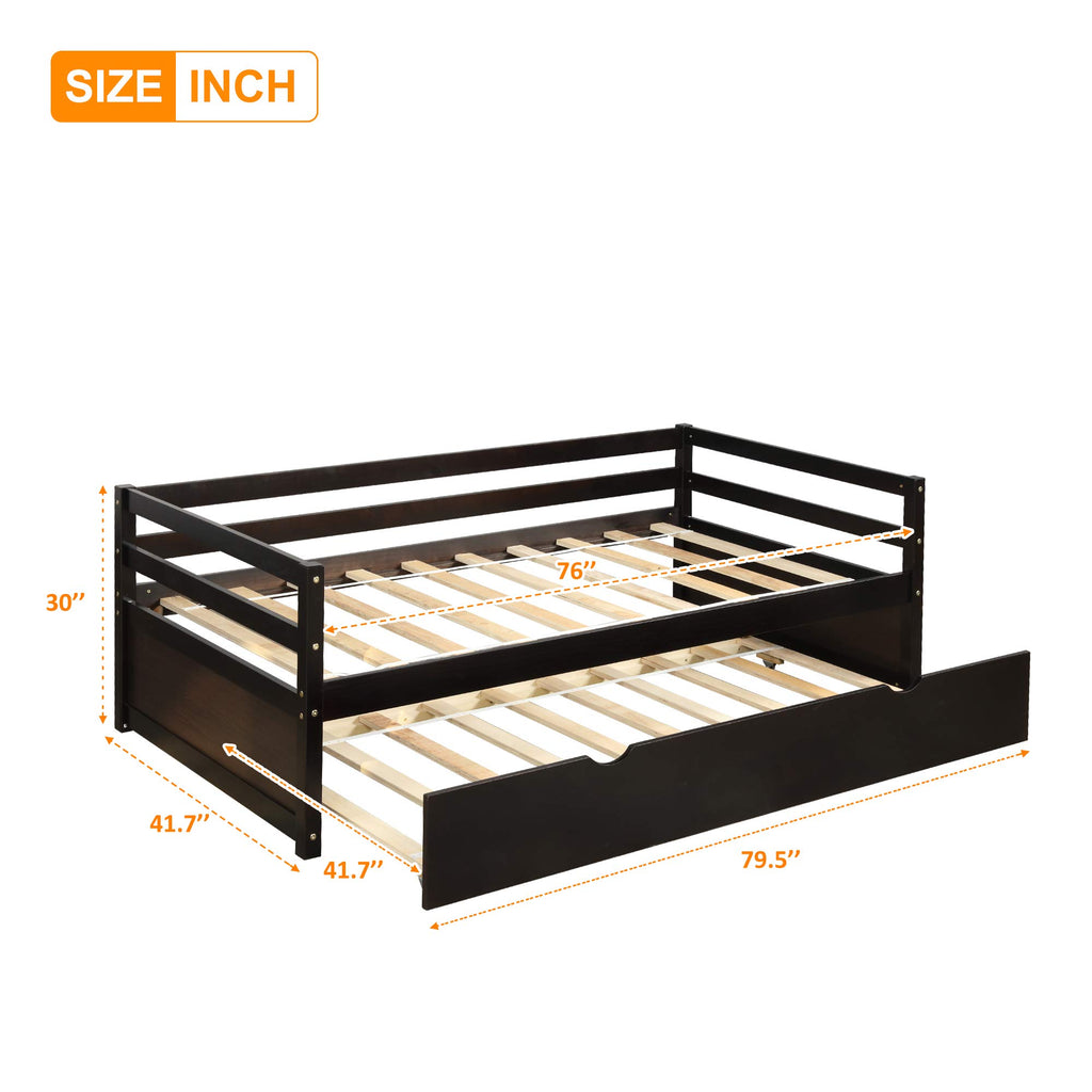 Twin Size Wood Daybed with Trundle No Box Spring Required (Espresso Trundle Daybed)