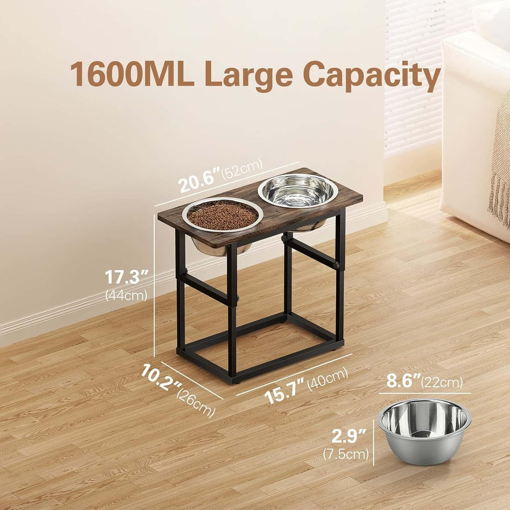 Elevated Dog Bowls for X-Large and Large Breed, 5 Adjustable Heights from 8.2'' - 17.3'', 2 Stainless Steel Bowls