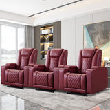 Power Recliner Chair Set of 3, PU Leather Electric Home Theater Seating with USB Ports and Cup Holders, Red Overstuffed Reclining Furniture with Hidden Arm Storage A120-B0BS6MD9KR