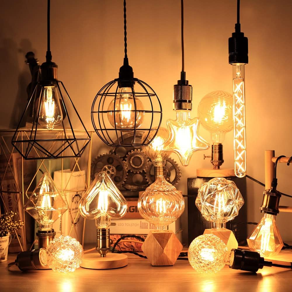 G95 Decorative Edison Light Bulbs 4W E26 LED Filaments Light Bulbs 40W Equivalent E26 Base Amber Glass, Warm White