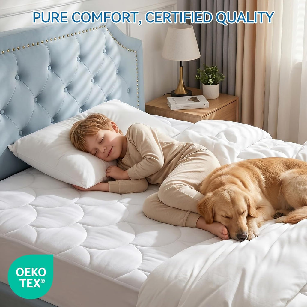 Cooling Mattress Pad King, Breathable Quilted Fitted Mattress Protector | 3D Air Fabric Bedding Topper 6-Layers