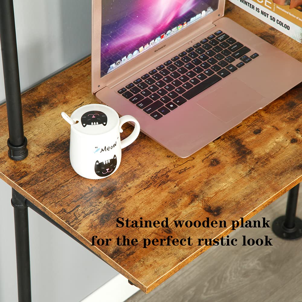 Wall Mounted Desk with Shelves, Industrial Ladder Style Floating Desk for Small Spaces, Computer Table with Storage