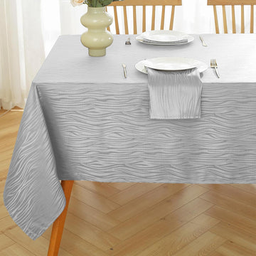 Wavy Swirl Jacquard Tablecloth, 60 x 120 Inch Rectangular Grey Textured Table Cover, Heavy Duty, Wri