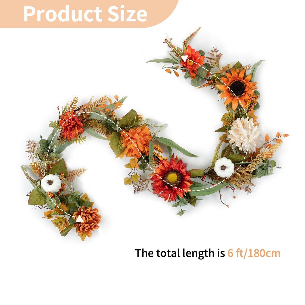 Fall Garland with Sunflower Pumpkin: 6ft Fall Decor for Thanksgiving
