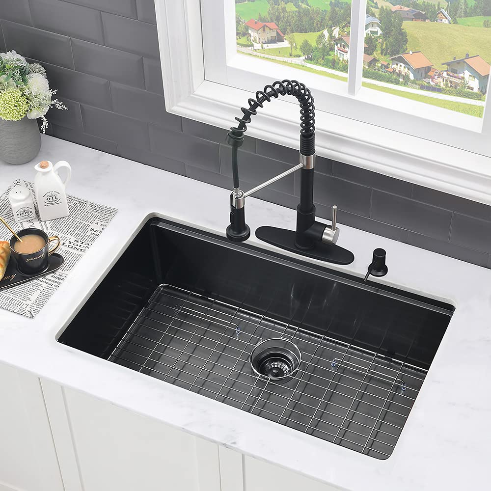 30x19 Undermount Kitchen Sink Black Stainless Steel Sink Workstation
