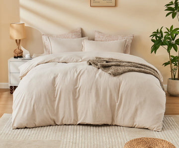 Linen Duvet Cover Set -1 Duvet Cover with 2 Pillow Shams with Button Closure Soft Breathable Farmhouse