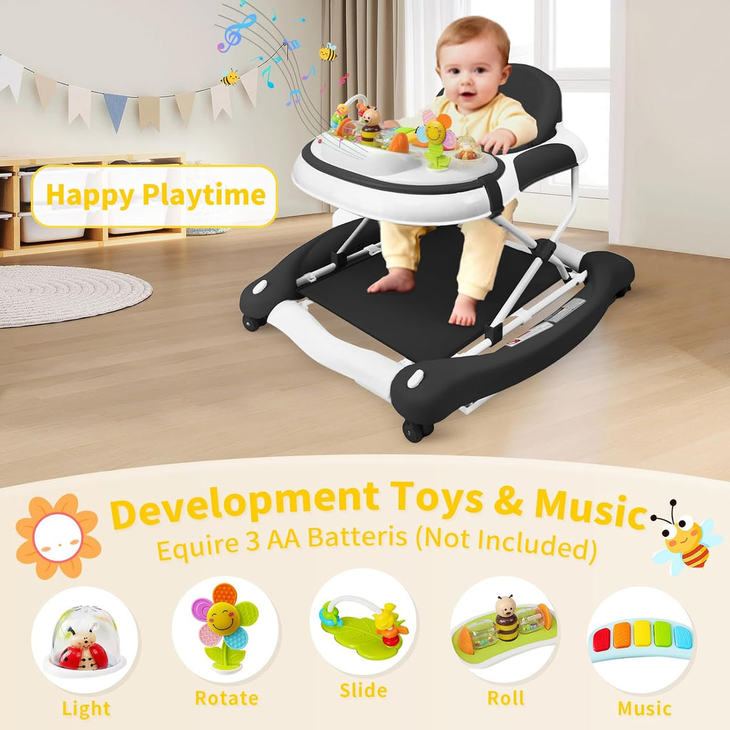 5 in 1 Baby Walker, Music and Lights Walker for Baby Boy Girls 6-12 Months, Foldable Baby Walkers with Wheels