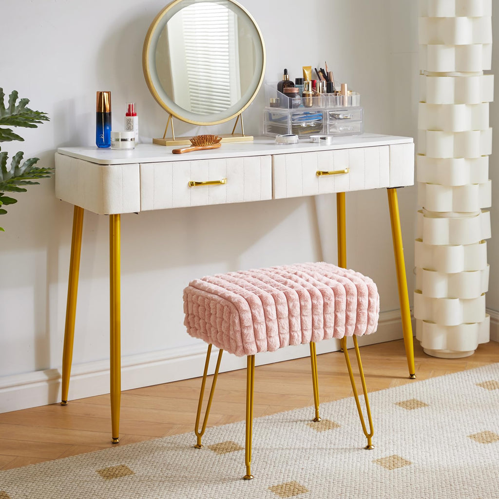 Makeup Vanity Chair, Rectangular Footrest Stool, Pink