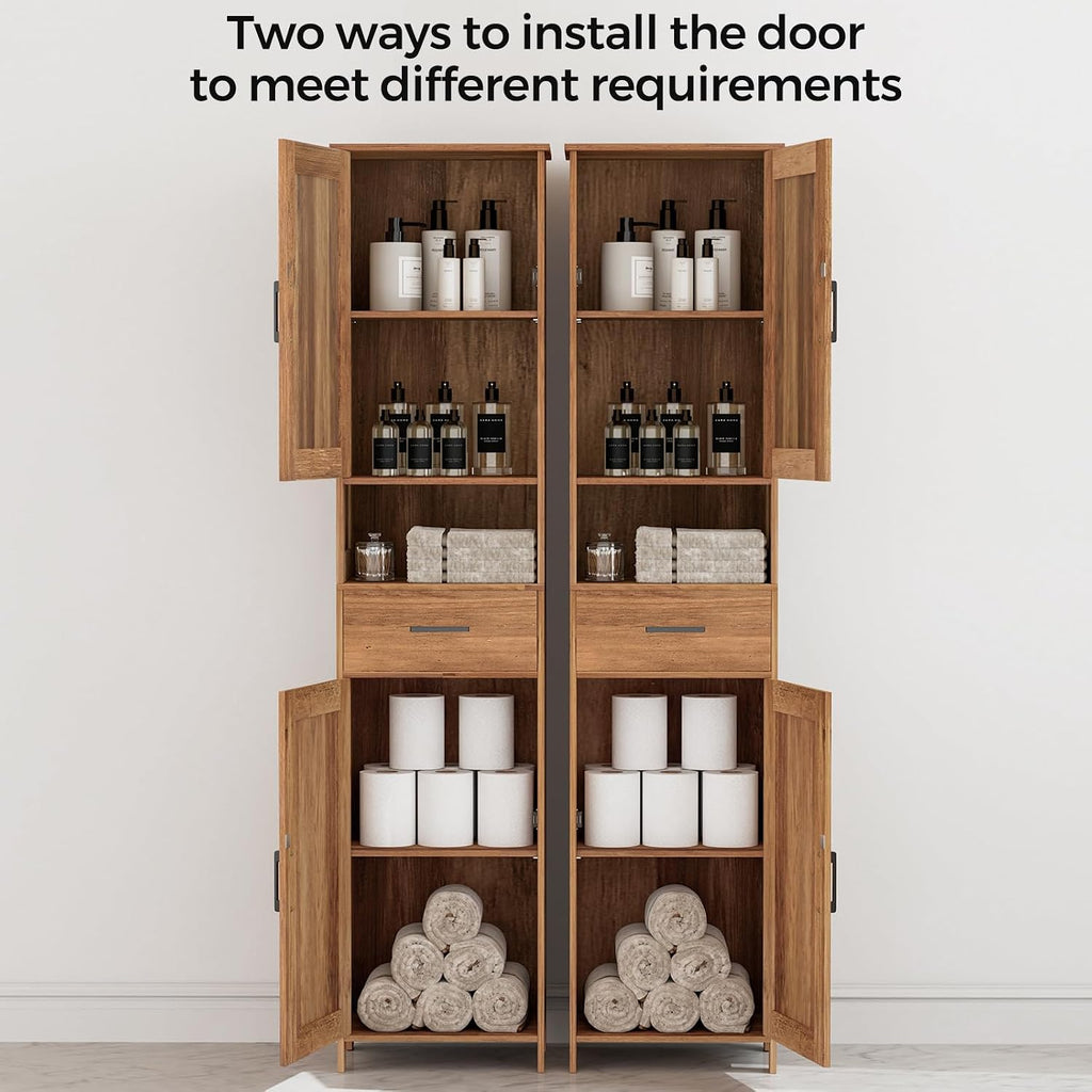 67" H Tall Bathroom Storage Cabinet with Barn Doors and Drawer | Narrow Storage Unit with Adjustable Shelves, Floor