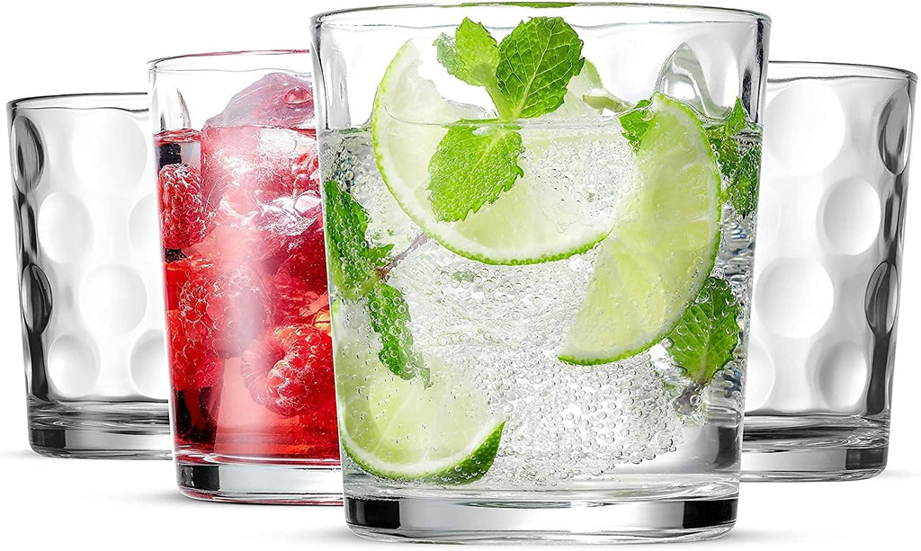 Set of 12 Elegant Everyday Stackable Drinking Glasses - Includes 4-17oz Highball Tumbler Glassware, 4-13oz DOF Rock