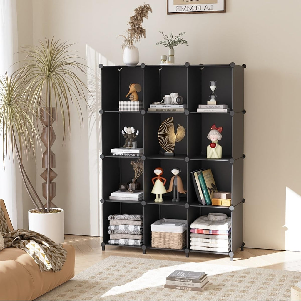 12 Cube Storage Organizer, Closet Organizer Storage Shelves, Black