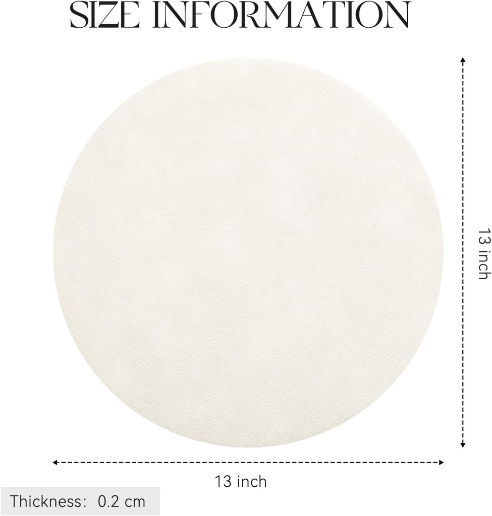 Vinyl Faux Leather Round Placemats, 13 Inch, Beige - Set of 4