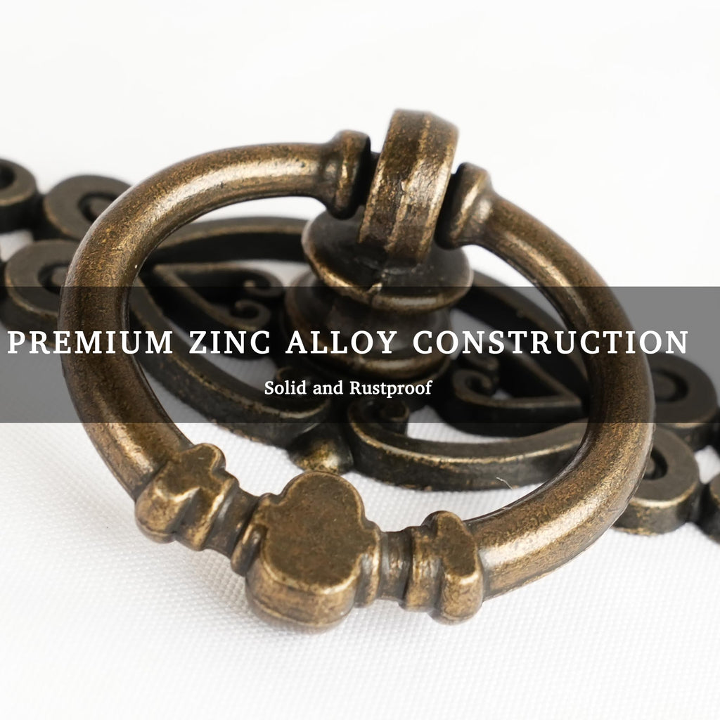 Antique Bronze Ring Pull Handles 8 Pack, Single Hole Drawer Pulls