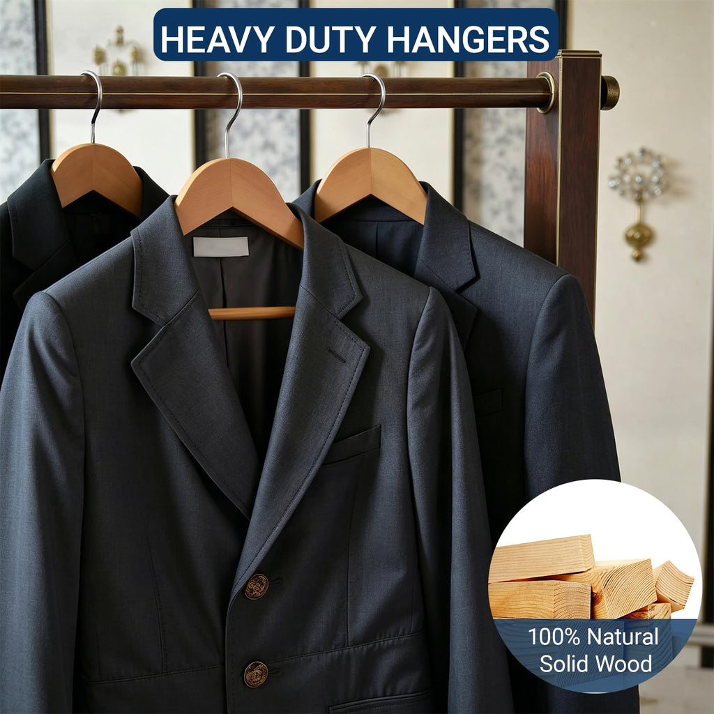 30 Pack Natural Wooden Coat Hangers, Wood Suit Hangers