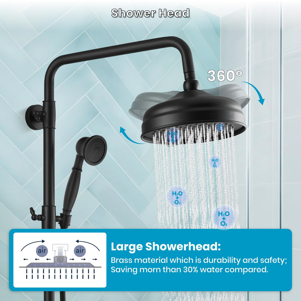 Exposed Shower System Wall Mount,Matte Black,Metal Handheld