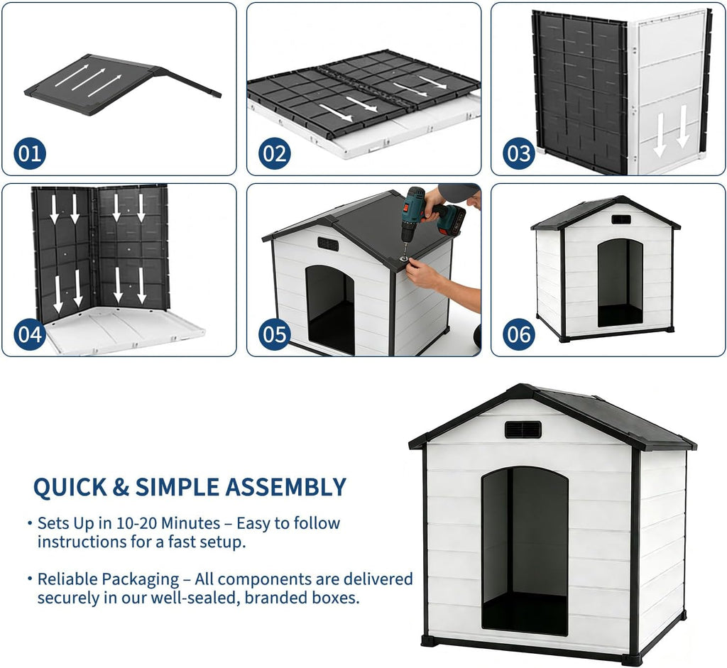 Weather‐Resistant PP Plastic Outdoor Dog House for Large Dogs