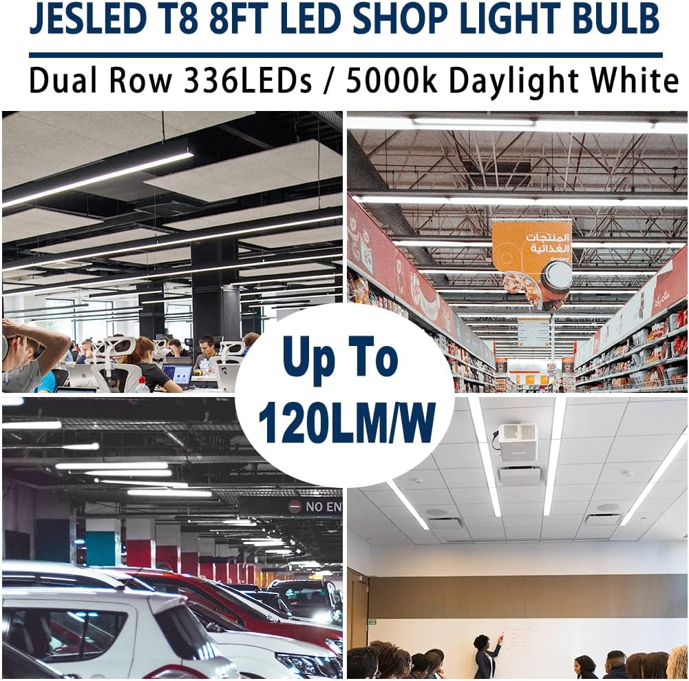 T8 T10 T12 8FT LED Tube Light Bulbs, 50W 6000LM, 5000K Daylight