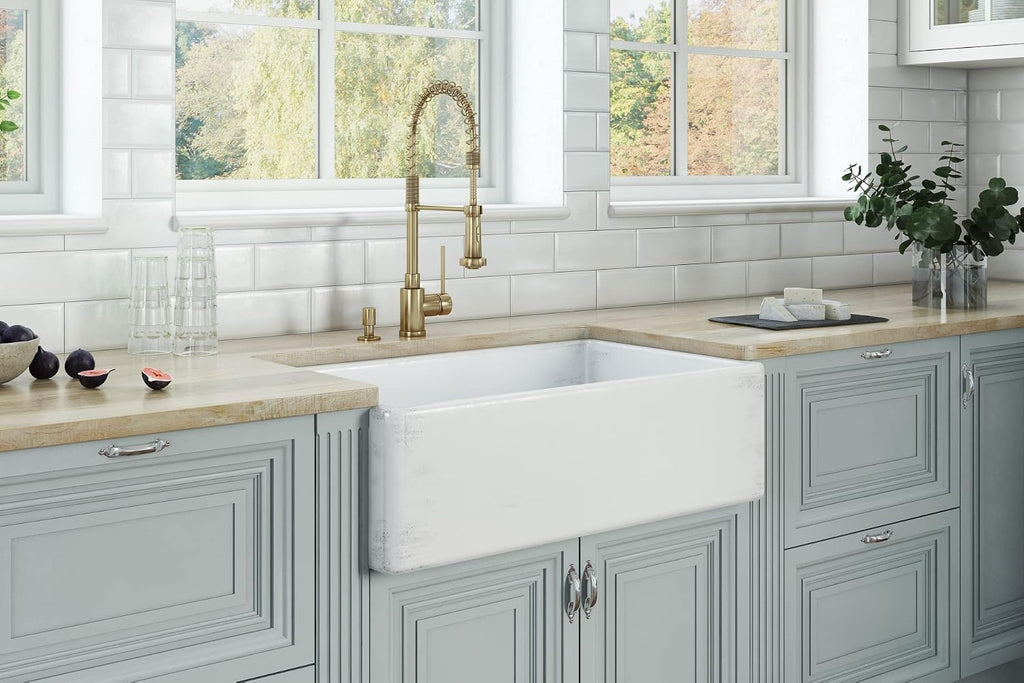 33 x 20 inch Fireclay Reversible Farmhouse Apron-Front Kitchen Sink Specialty Finish - Distressed White - RVL2300SW