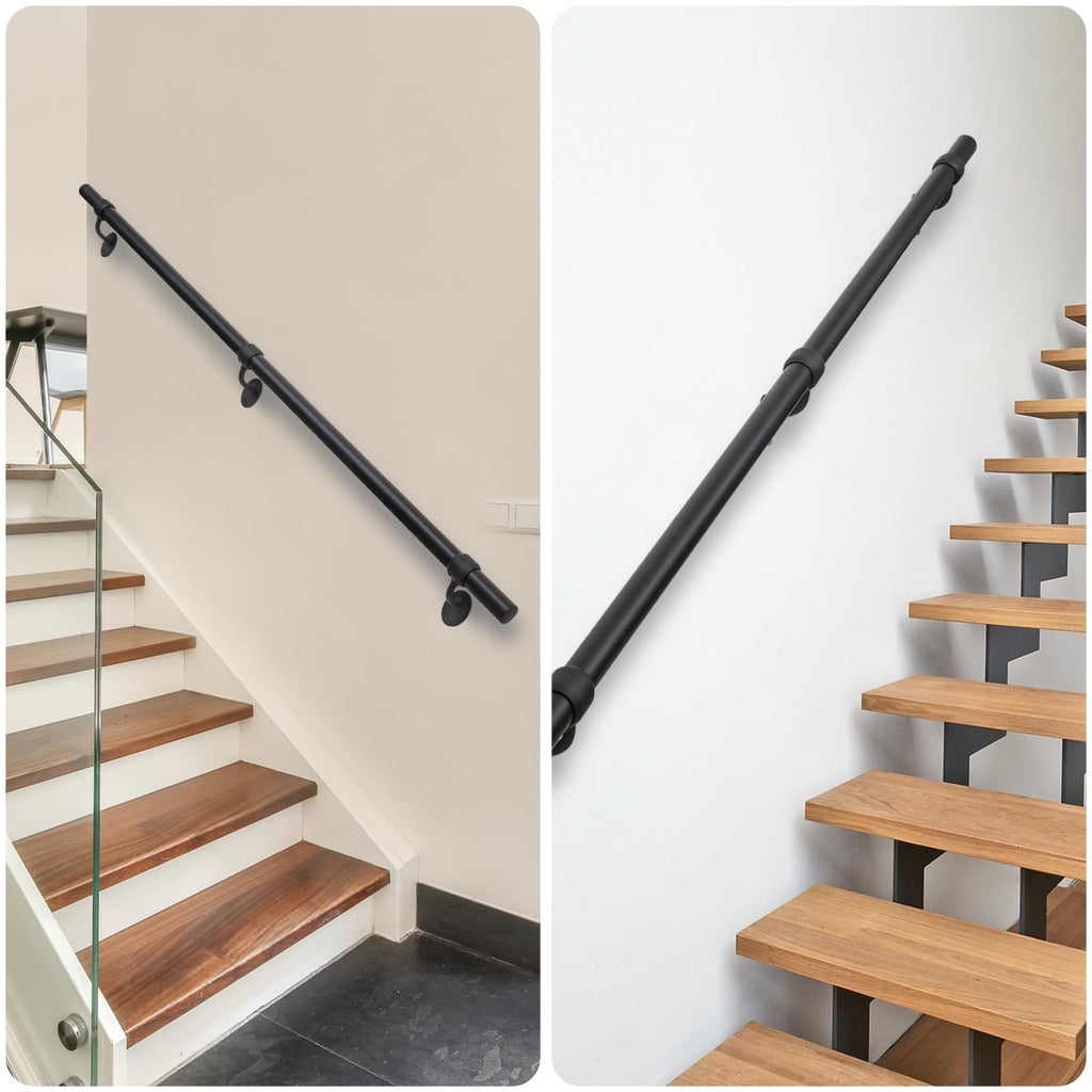 6.6ft Stair Railing Indoor Metal Hand Rails for Indoor Stairs 1.5" Pipe Stair Handrail Aluminum Wall Mounted