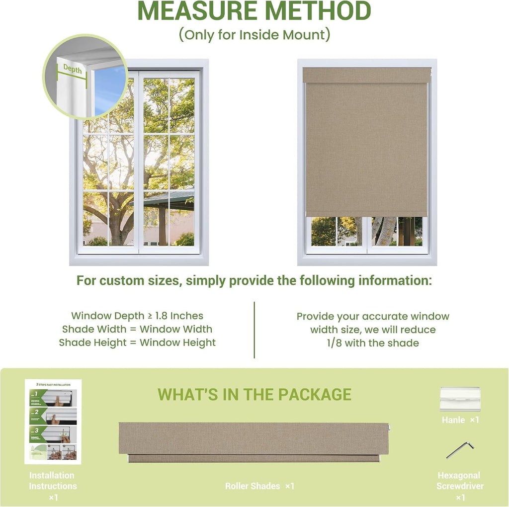 No Drill No Tools Blackout Cordless Roller Shades | Easy Install Roller Blinds Thermal Insulated Windows Shades for
