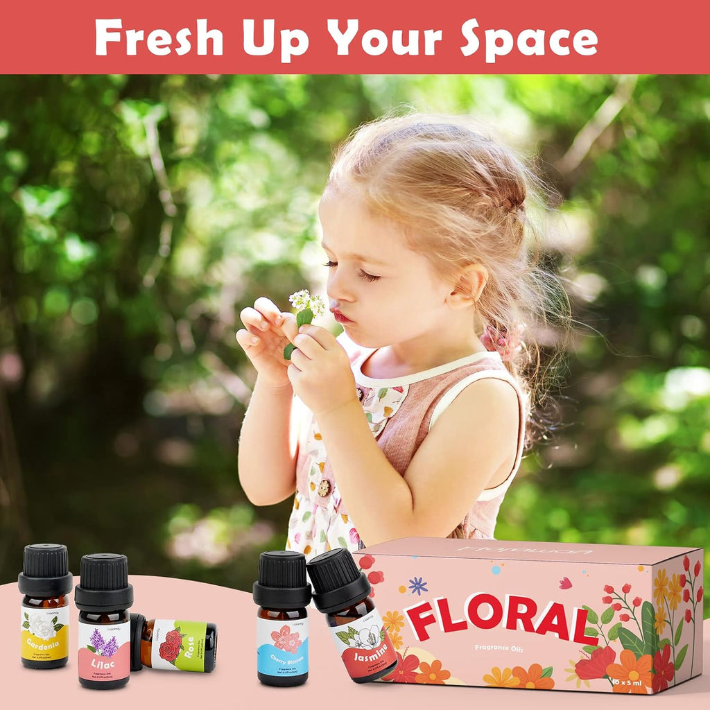 Floral Essential Oils, Premium Fragrance Oil for Candle Making, 5mlx10, Soap Making Scents - Rose, Jasmine, Neroli - Set of 10