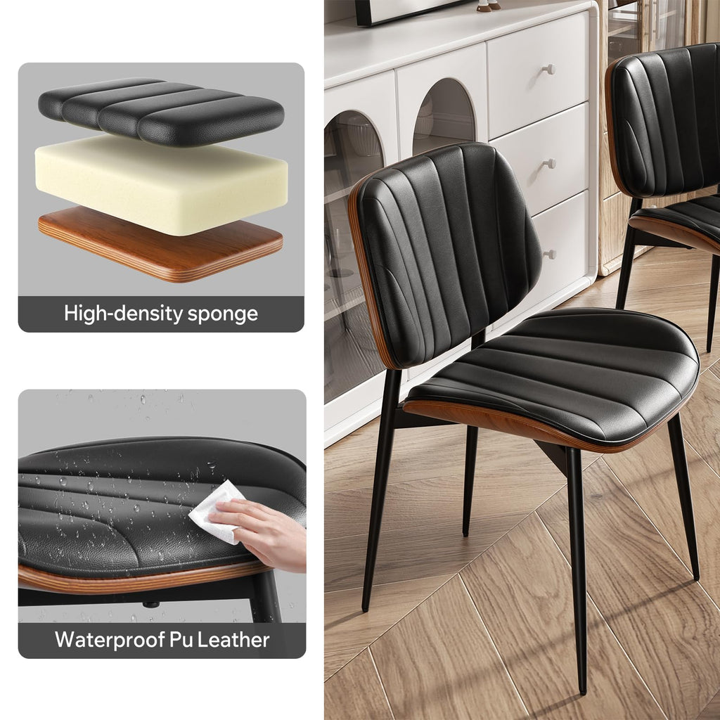Mid Century Modern Dining Chairs Set of 8, Upholstered Faux Leather Kitchen Dining Room Living Room Chairs, Walnut