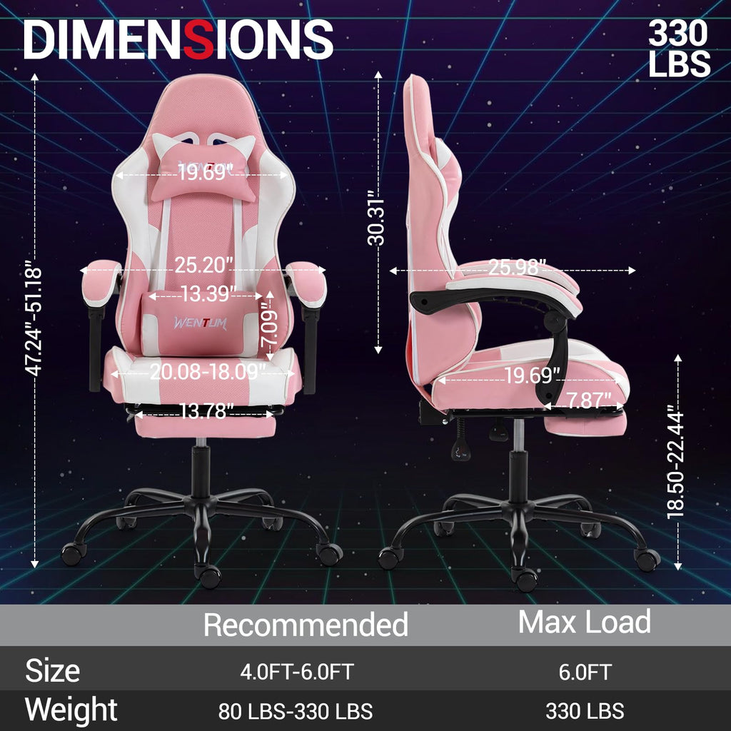 Ergonomic Gaming Chair with Footrest, Video Game Chair with Massage Lumbar Support, Computer Gamer Chair, PU