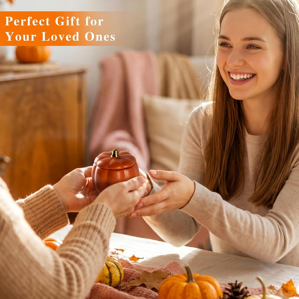 Fall Ceramic Pumpkin Candle Gift Set, Autumn Scented Candle, 14.4oz Soy Wax Pumpkin Jar Candles, Thanksgiving - Set of 3