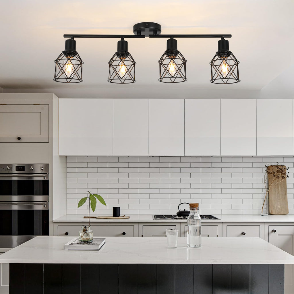 Track Lighting Fixtures Ceiling 4-Light Flush Mount Ceiling Spot Lights, Industrial Track Light Black Kitchen Light