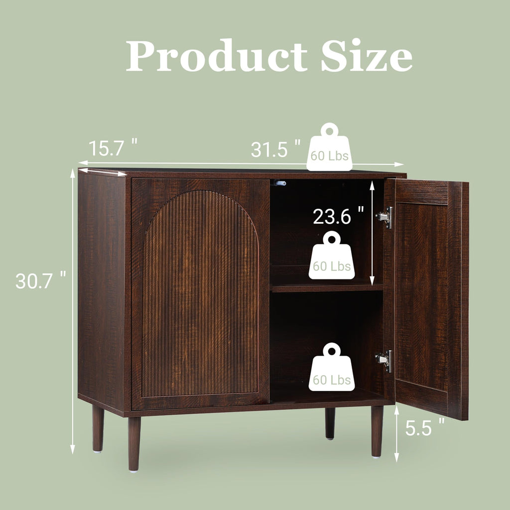 31.5" Dark Walnut Sideboard Buffet Cabinet with Storage Set of 3