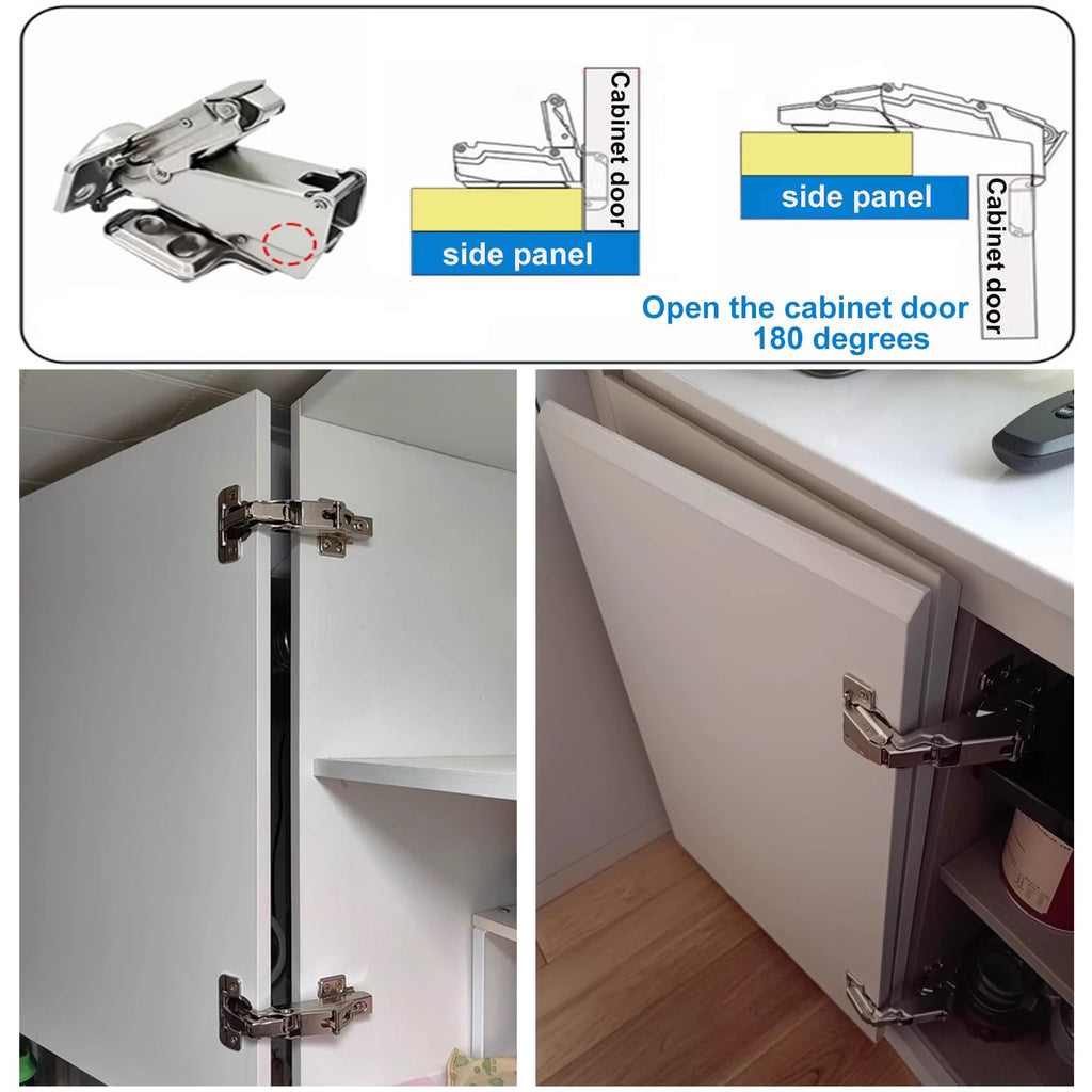 180 Degree Frameless Cabinet Doors Hinges, Concealed Hydraulic Adjustable Mounting, Soft Closing Nickel-Plated Steel