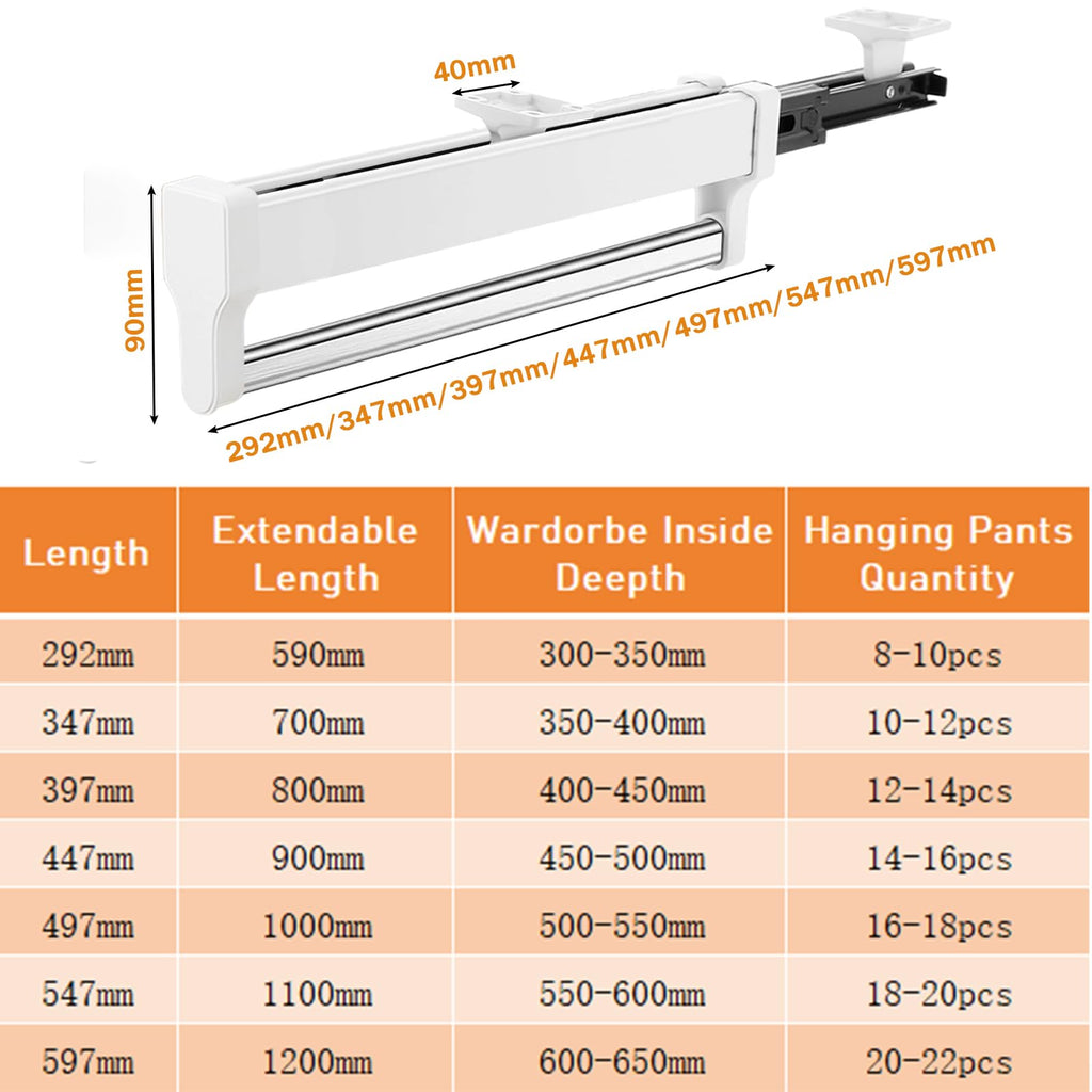 Valet Rod for Closet Pull Out, Heavy Duty Pants Rack 11.5inch