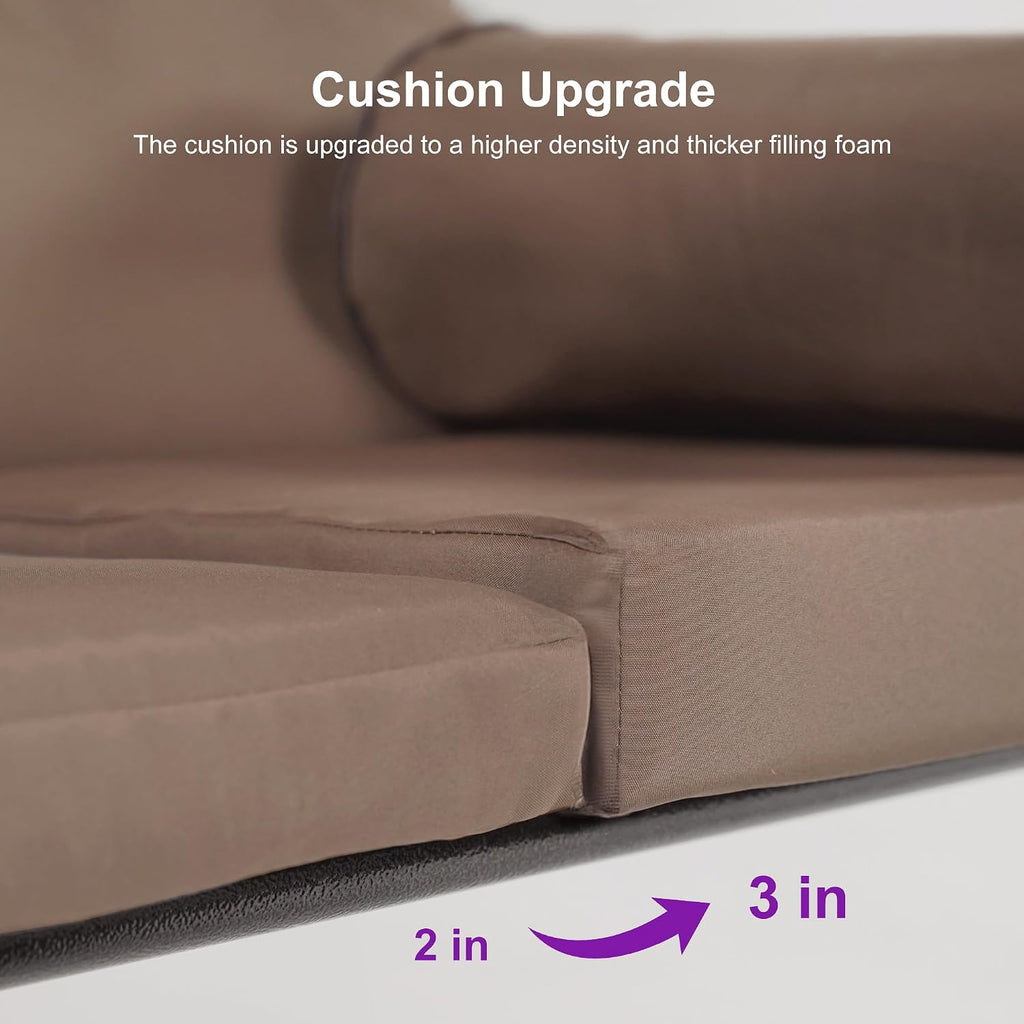 Patio Swing 2-Seat with Canopy and Stand Aluminum, Beige | Thick Cushions with Removable Covers, Integrated Cup
