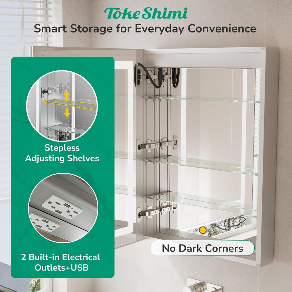 30x26 Led Medicine Cabinet with Lights 3 Color Dimmable and Defogger, Lighted Medicine Cabinet Mirrored with Outlet
